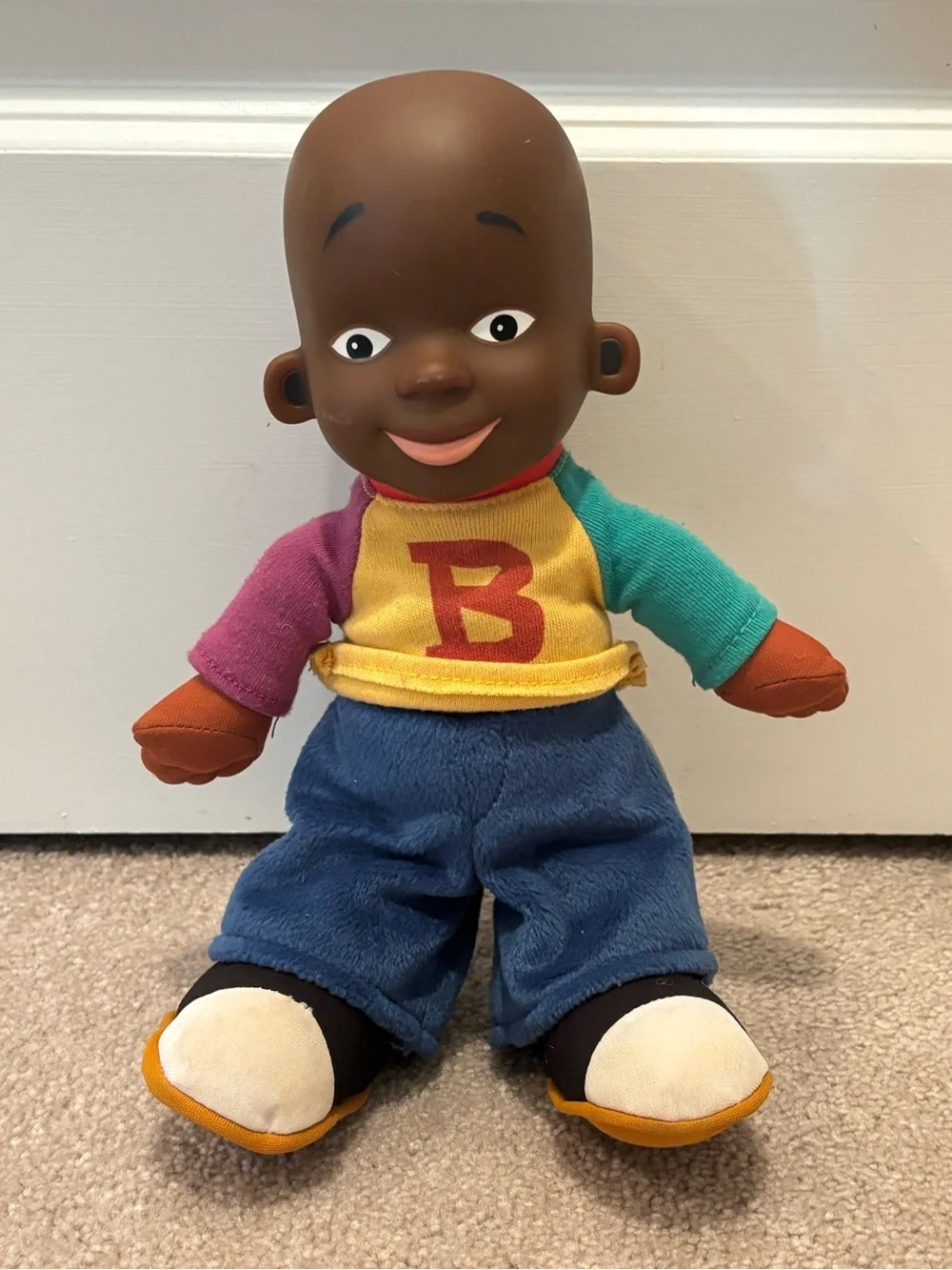 Vintage Little Bill Plush Kids Doll 'B' Shirt 11” Fisher Price Brown Skin Tone